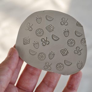 Mini fruit texture clay stamp for DIY breakfast bowl decoration, Red berries & tropical fruits ceramic stampers, Summer pottery decor supply