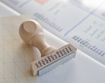 Vertical month list stamp for bullet journal, Year date planner, Calendar journaling stamp