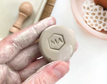 Personalized honeycomb pottery stamp with monogram inside, monogram stamp for clay makers mark, pottery sign stamp with hexagon shape