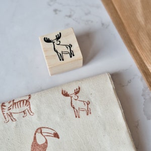 Moose rubber stamp hand drawn style, stamps for Christmas card making, wooden stamps for woodland scene postcards, forest animal stamps