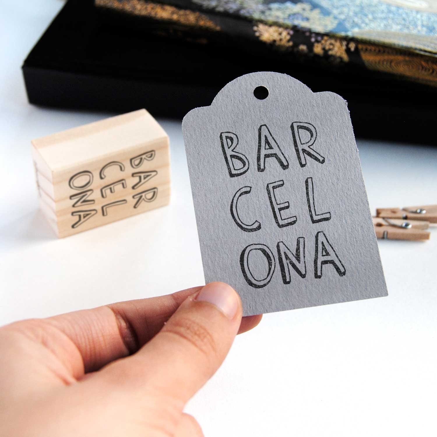 Barcelona rubber stamp for travel journaling, DIY Spain travel journal supplies, Barcelona penpal accessories for letters, Traveller crafter