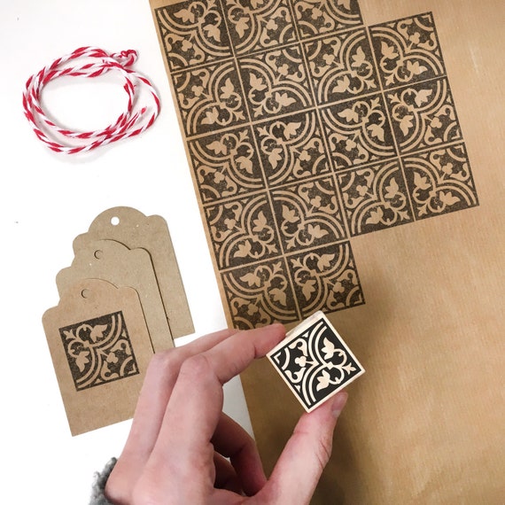 floral background stamp with floral mosaic tile pattern stamp, mosaic pattern rubber stamp, romantic mosaic tile, moroccan tile rubber stamp