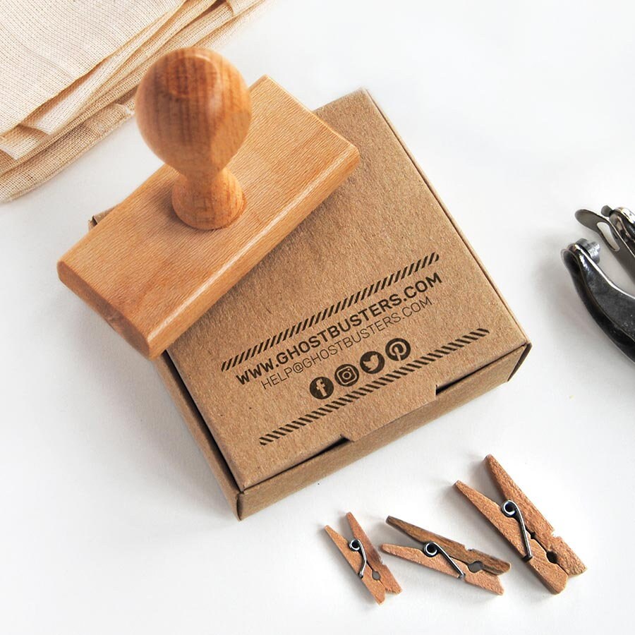 Custom Business Card Stamp With Social Media Icons Contact Etsy