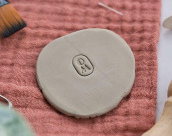 Custom monogram pottery stamp art deco style, Personalized logo for clay makers, Retro vintage initials stamp, Modern classic oval clay tool