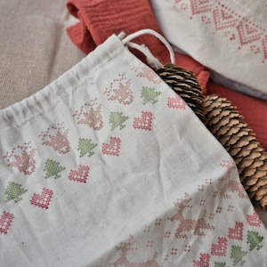 Jeu de tampons acryliques au point de croix avec renne et arbre de Noël, artisanat de Noël en coton imprimé à la main, emballage de vacances écologique