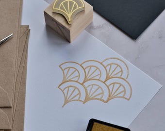 Art Deco Fan Stamp, Japanese Seigaiha Inspired Geometric Pattern Rubber Stamp, Notebook Covers