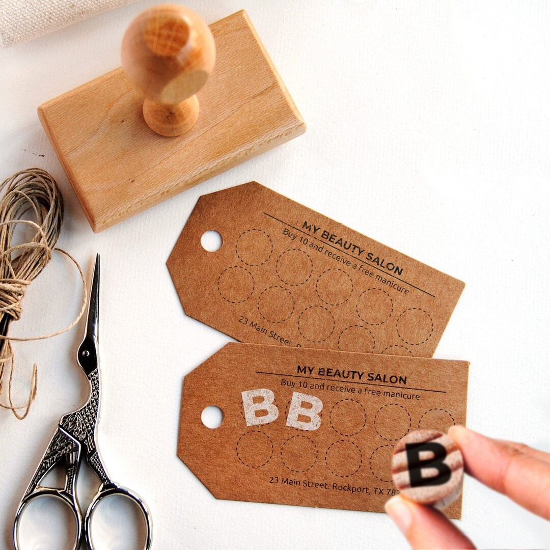 Custom Loyalty Card Stamp With Mini Letter Stamp, Loyalty Card Design