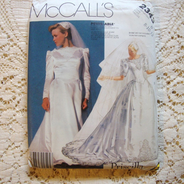 Vintage McCall's Pattern #2343 Priscilla Wedding Dress Gown * Sizes 8-10-12 * 1986