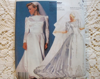 Vintage McCall's Pattern #2343 Priscilla Wedding Dress Gown * Sizes 8-10-12 * 1986