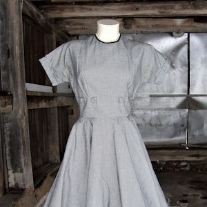 Vintage 1950&#39;s Black and White Cotton Blend Full Skirt Dress * XS-S
