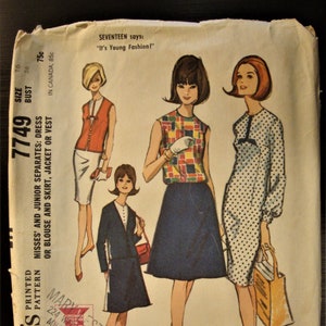1960s McCall&#39;s Sewing Pattern 7749: Dress, Skirt, Jacket, Vest, Blouse
