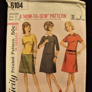 Vintage 1960&#39;s Simplicity 6104 Sewing Pattern/Crew Neck top and A-Line Skirt/31.5&quot; Bust