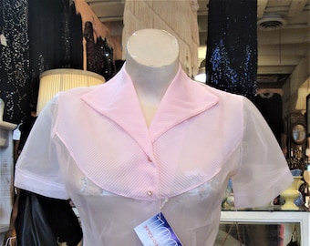 Vintage 1950's 50's Light Pink Sheer Nylon Blouse/Size Extra Small/Unworn/Diane Young Original