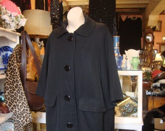 SALE!  Vintage 1960's Black Gabardine Christian Dior Coat/Designer Coat/French Fashion/Dramatic Shape