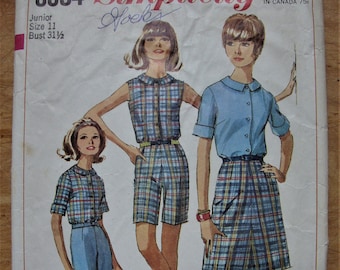 Vintage 1960's Sewing Pattern for Shorts, Skirt and Blouse
