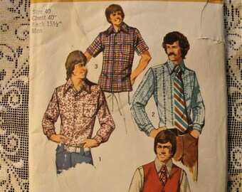 Vintage 1970's Sewing Pattern Simplicity 5047 Men's Shirts and Vest