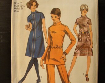 Vintage 1970's 70's Sewing Pattern Simplicity 9063 for Tunic, Dress and Pants