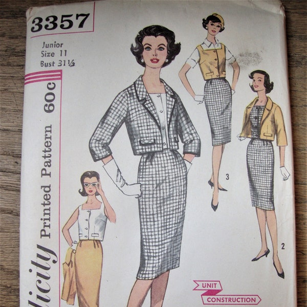 Vintage 1950's 1960's Suit with Cropped Jacket and Top and Slim Skirt