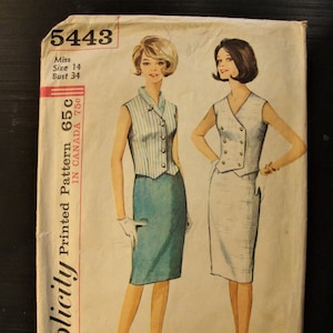 Vintage 1960s Simplicity Sewing Pattern 5443: Vest, Blouse & Skirt