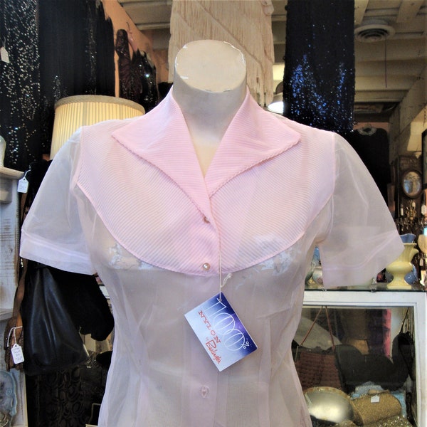 Vintage 1950's 50's Light Pink Sheer Nylon Blouse/Size Extra Small/Unworn/Diane Young Original