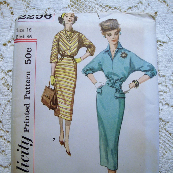 Vintage 1950's Simplicity Pattern for Dolman Sleeve Wiggle Dress