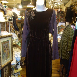 1930s Silk Velvet Dress: Nutmeg Brown Bias Cut, Art Deco, Size XXS-XS