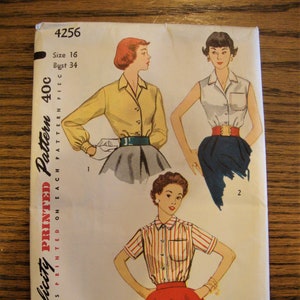 Vintage 1950&#39;s Sewing Pattern for Shirt Blouses with Sleeve Variations-34&quot; Bust