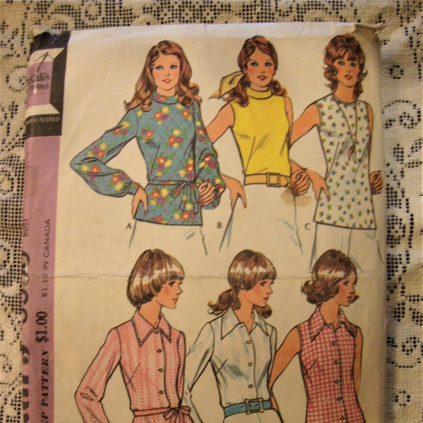 Vintage 1970's Sewing Pattern McCall's 3550 Blouses with Different Necklines and Sleeves