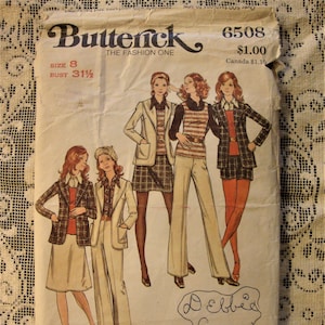 Vintage 1970&#39;s Sewing Pattern Butterick 6508 Jacket, Skirt, Shorts, Slacks and Top