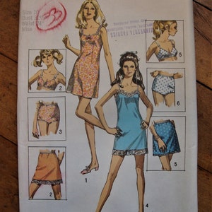 Vintage 1970 Sewing Pattern for Bra, Panties, Mini Slip and Mini Half Slip