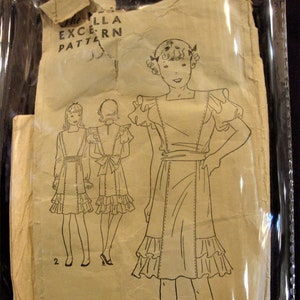Vintage Excella-naaipatroon jaren 1920: jurk met ruches voor kleine meisjes, maat 10