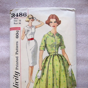 1950s Simplicity Sewing Pattern 3486: Full or Slim Skirt Dress, 36 Bust