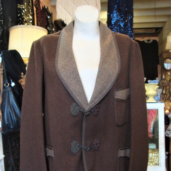 Vintage Antique Wool Shawl Collar Smoking Jacket * Circa 1918-1938 * Medium to Large * 42" Chest
