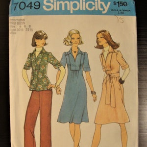 Vintage 1970's Sewing Pattern Simplicity 7049 Dress, Top and Pants