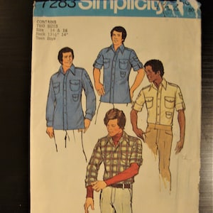Vintage 1970&#39;s Sewing Pattern Simplicity 7283 Men&#39;s Shirts