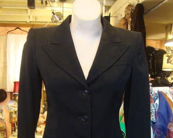 Vintage 1940's Suit * Black Gabardine Suit with Pleated Skirt * XS * WWII Era