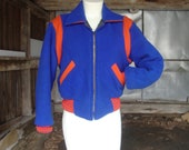 Vintage Women 39 s Blue and Orange Varsity School Cheerleader Jacket XS-S Quilted Sateen Lining