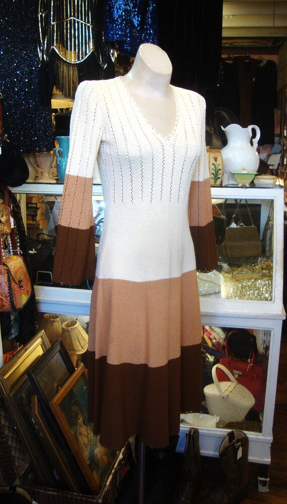 Vintage 1970's 70's Tri-Color Picardo Knits Dress… - image 5