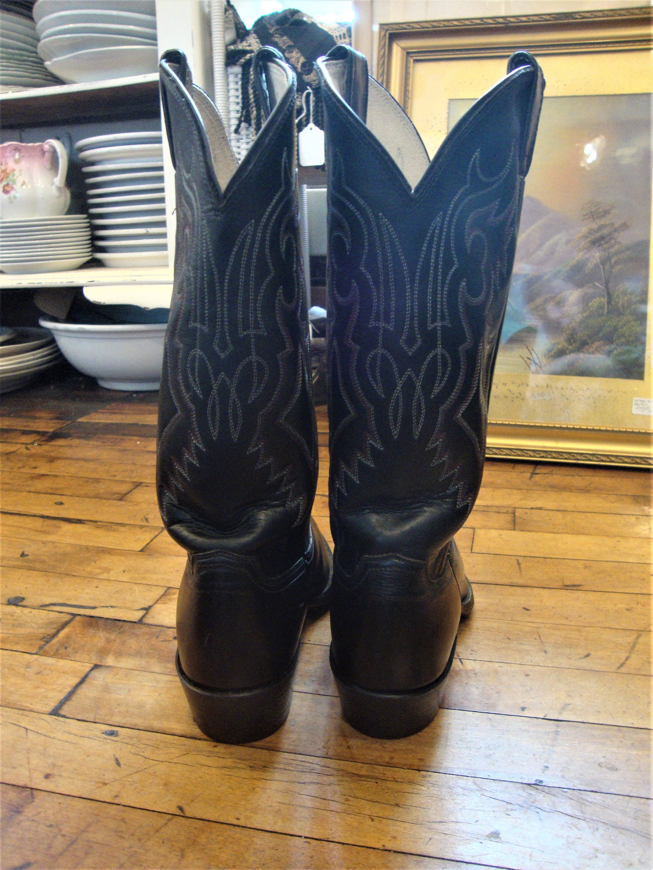 Vintage Justin Black Leather Western Cowboy Boots/men's | Etsy