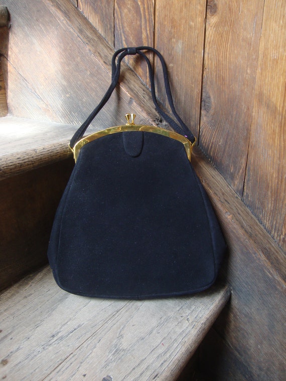 Vintage 1940's 1950's Black Suede Purse Handbag G… - image 1