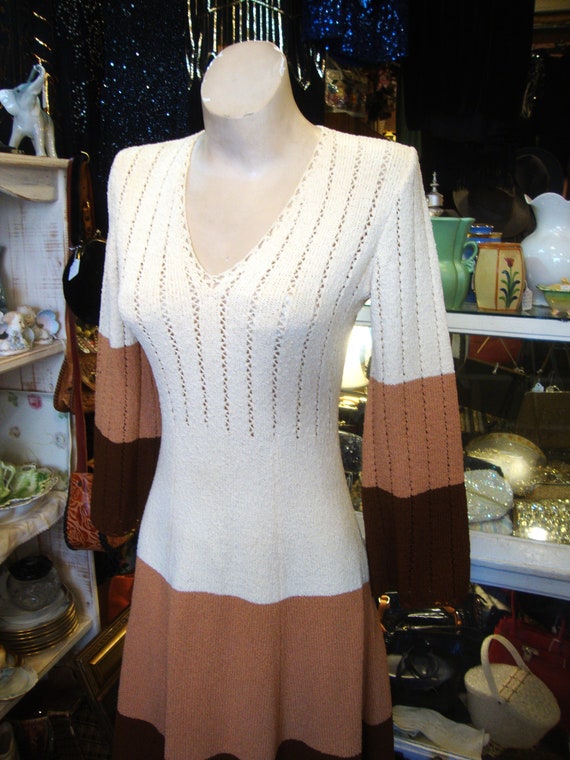 Vintage 1970's 70's Tri-Color Picardo Knits Dress… - image 10