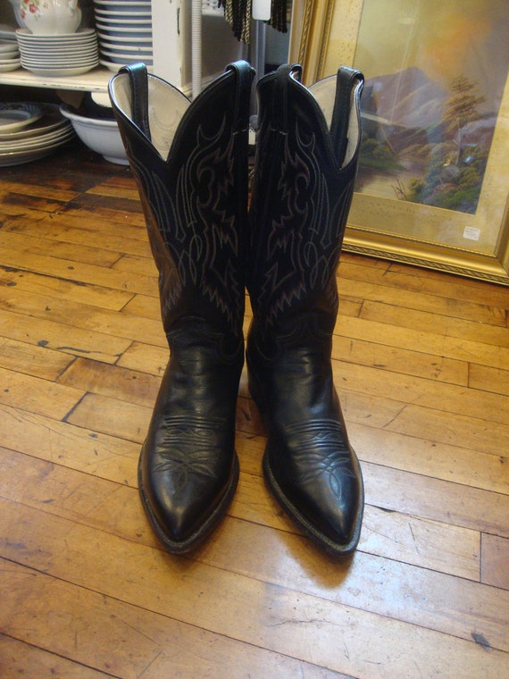Vintage Justin Black Leather Western Cowboy Boots… - image 3