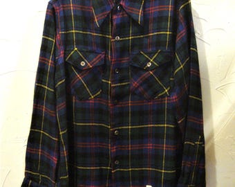 Vintage dode inventaris jaren 50 50 jaren 60 jaren 60 Donegal wol geruit overhemd met dubbele zak/maat Medium