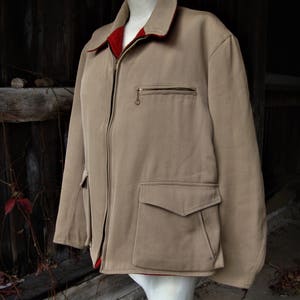 Vintage 1940's 1950's Tan Twill and Red Wool Reversible Back Belt Jacket Size 44 image 3