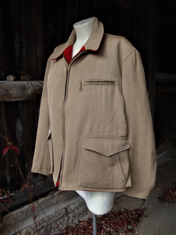 Vintage 1940's 1950's Tan Twill and Red Wool Reve… - image 3