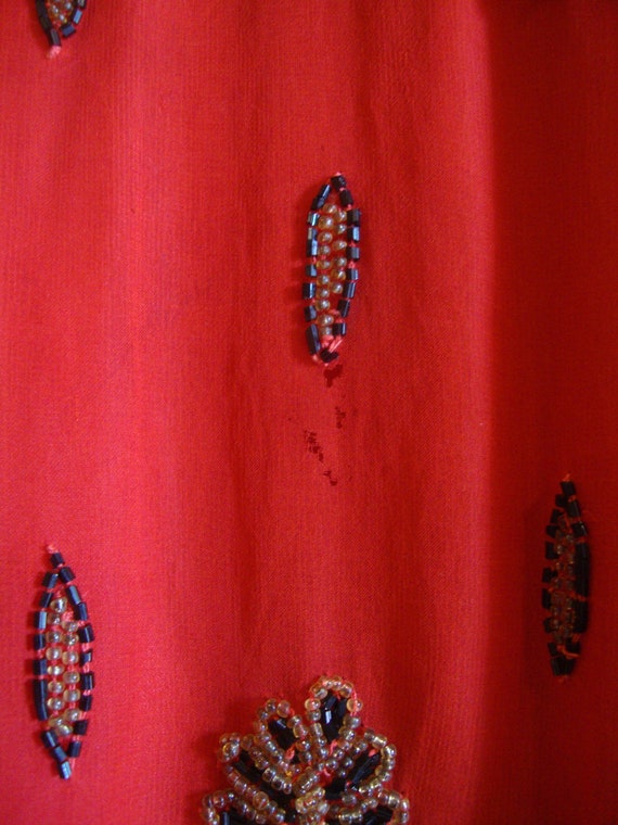 Vintage 1980's 1990's Red Silk Chiffon Beaded Jac… - image 7