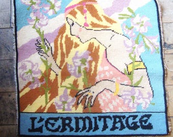 Vintage Hand Done Needlepoint Art Nouveau Woman/15"X15"/Frameable/Pillow Cover/Purse/Project