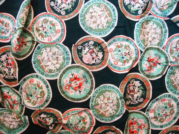 Vintage 1940s Cold Rayon Fabric: Ancient Coin Print, 4 Yards