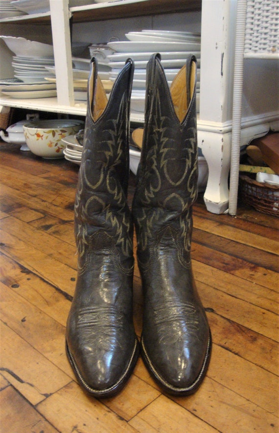 Vintage Nocona Gray Leather Western Cowboy Boots/… - image 3