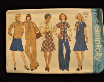 Vintage 1970's Sewing Pattern Simplicity 7264 Jacket, Bias Skirt and Pants/36" Bust